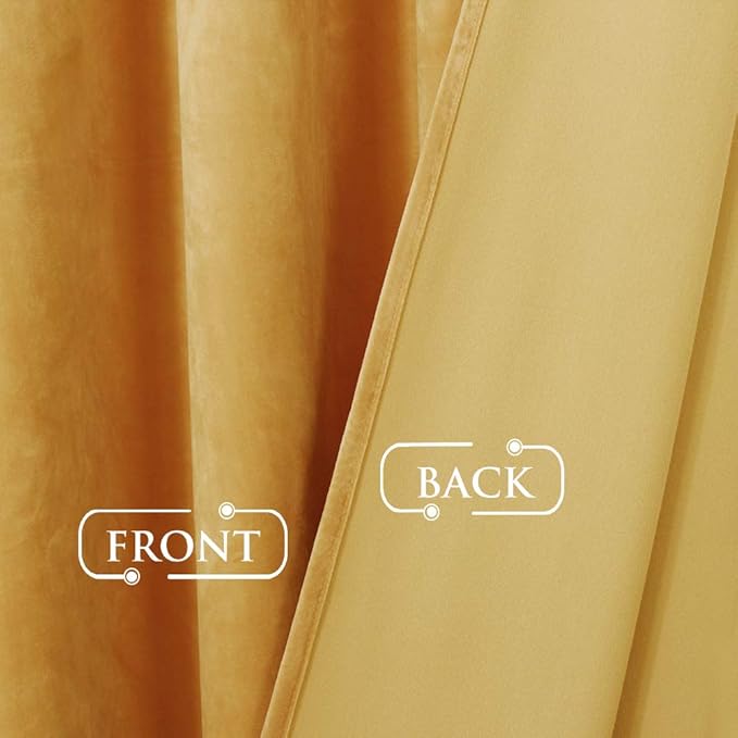 StangH Yellow Velvet Curtains 96 inches - Kids Room Velvet Privacy Drapes Light Blocking Grommet Curtains for Drawing Room/Hall, Warm Gold, 52 by 96 Inches, 2 Panels