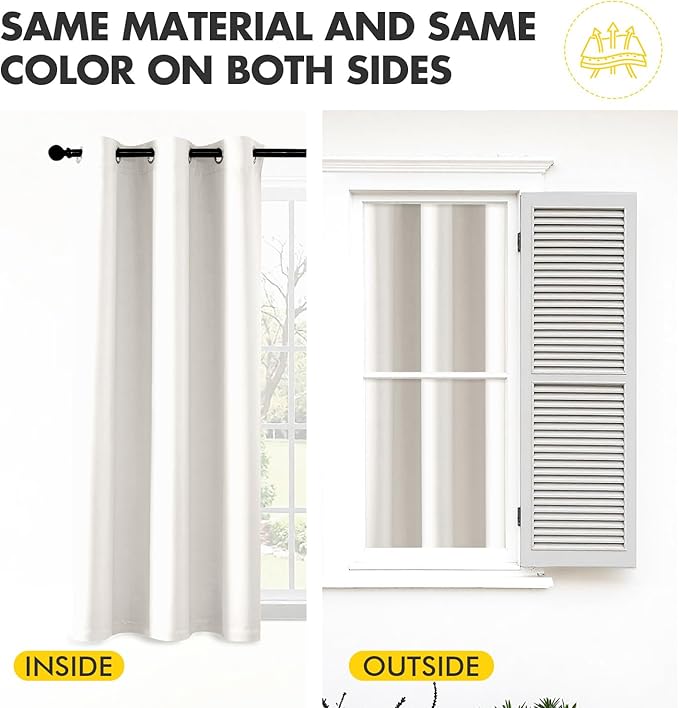 MIULEE Ivory Blackout Curtains for Bedroom Living Room 72 Inches Long 2 Panels, Thermal Insulated Room Darkening Drapes Grommet Noise Reducing Light Blocking Window Treatments 40x72 inch