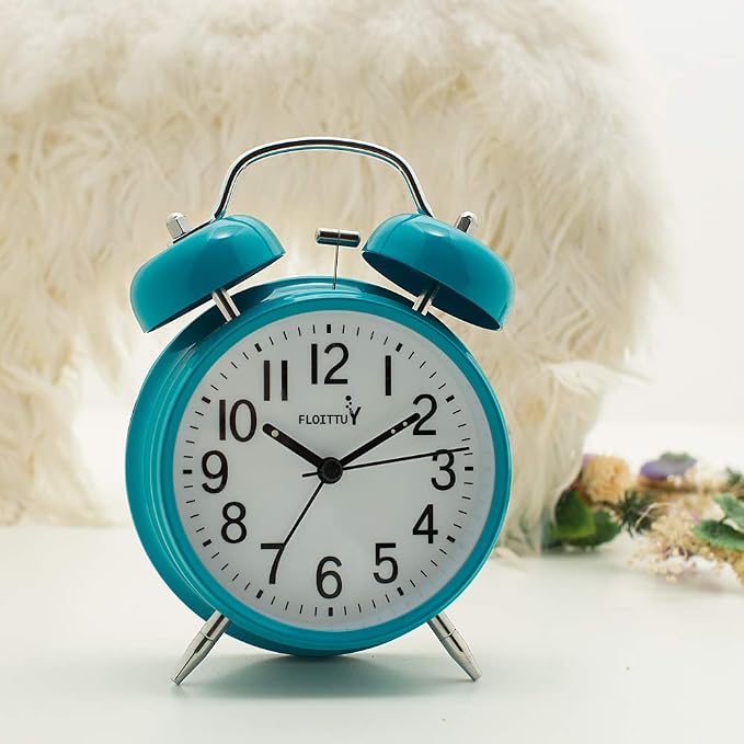FLOITTUY [Loud Alarm for Deep Sleepers) 4'' Twin Bell Alarm Clock with Backlight for Bedroom and Home Decoration(Blue) - Image 2