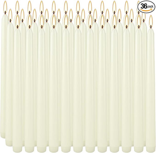 36 Pack Ivory 10-Inch Taper Candles - Premium Dripless, Smokeless & Unscented for Wedding Decor, Romantic Dinner, Party & Home - Long Burning Hand-Poured Tall Candles with Clean Finish