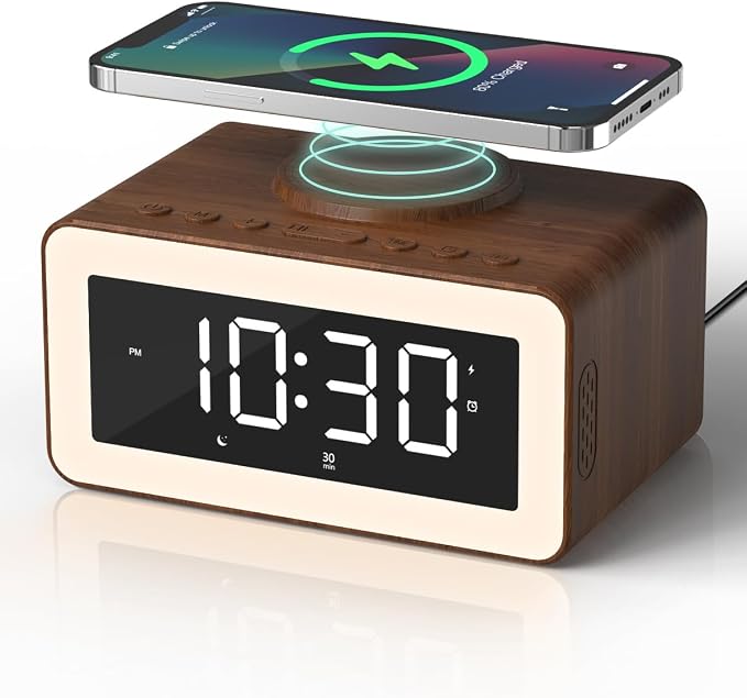 Alarm Clock for Bedroom, Wireless Charging, Bluetooth Speaker Sound Machine by Biseoamz