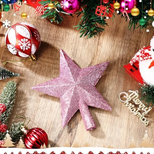 Hanaive Christmas Tree Topper Star Decoration,Pink,5.91 Inch,Glitter - Image 6