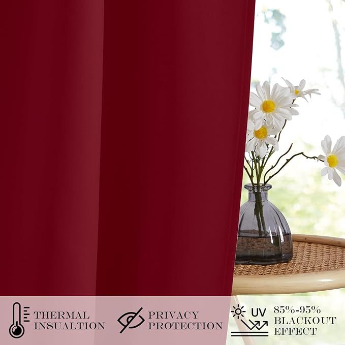 NICETOWN Christmas Blackout French Door Curtains, Privacy Door Curtains for Window, 30 X 64 Inch Room Darkening Blinds, Thermal Insulated Window Shades for Bedroom, 1 Panel, Burgundy