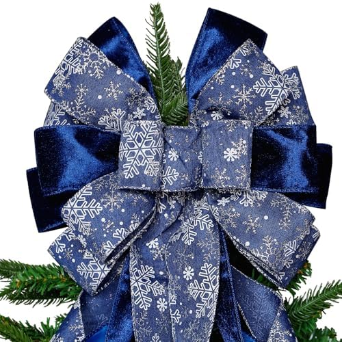 Large Christmas Tree Topper Bow 52x13 Inch, Pre-Tied Wired Wreath Ribbon by Montekin