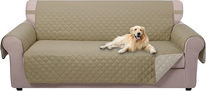 U-NICE HOME Reversible Sofa Cover Couch Cover for Dogs with Elastic Straps Water Resistant Furniture Protector for Pets Couch Cover for 3 Cushion Couch (Sofa, Light Camel/Beige)
