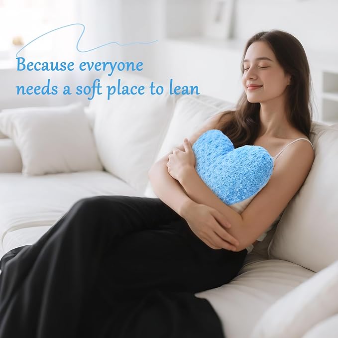 Heart Pillow Blue Throw Pillows, Soft Fluffy Decorative Pillows for Bed Couch Chair, Cute Heart Shaped Room Decor Gifts for Valentine Anniversary Birthday Mothers Christmas (Medium, 20"x15")