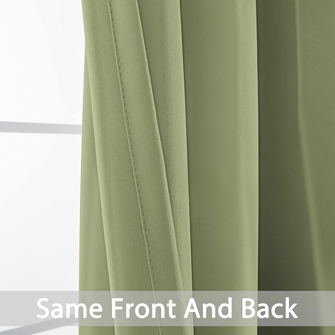 Yakamok 90 Inch Long Blackout Curtains Room Darkening Thermal Insulated with Grommet Window Curtain for Bedroom, 52Wx90L inch, Sage Green, 2 Panels
