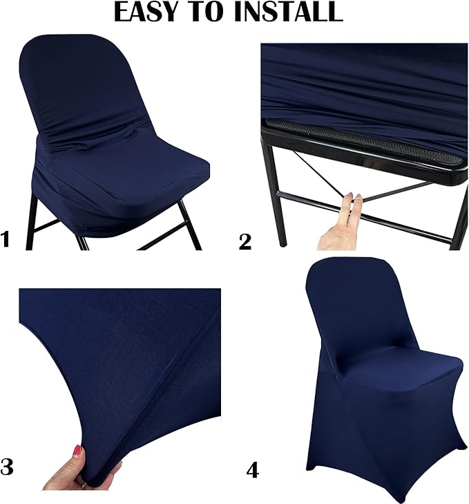40PCS Stretch Spandex Folding Waterproof Chair Covers,Universal Fitted Chair Cover Protector for Wedding Party Banquet Holidays Celebration Decoration(Navy Blue)
