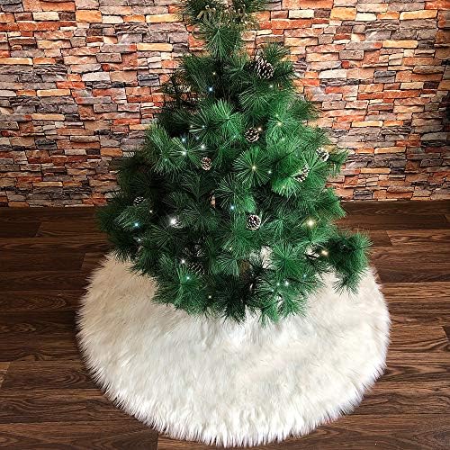 Christmas Tree Skirt 24 inches Faux Fur Snowy White Xmas Large Tree Skirt Mat for Christmas Party Decorations - Image 2