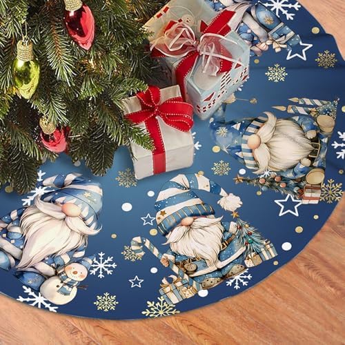 Blue Gnomes Christmas Tree Skirt Gnomes Snowflaks Christmas Decorations House Decor Winter Holiday Party Xmas Tree Skirt 36 inches - Image 7