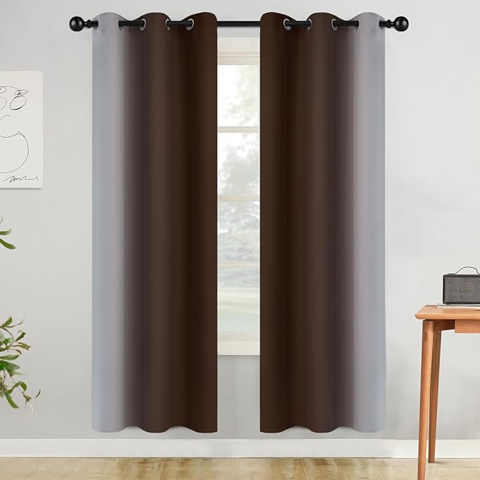 COSVIYA Curtains & Drapes Ombre Brown Curtains 72 inch Long 2 Panels Set, Grommet Room Darkening Light Blocking Insulated Thermal Gradient Window Panels for Bedroom/Living Room,42x72 inches