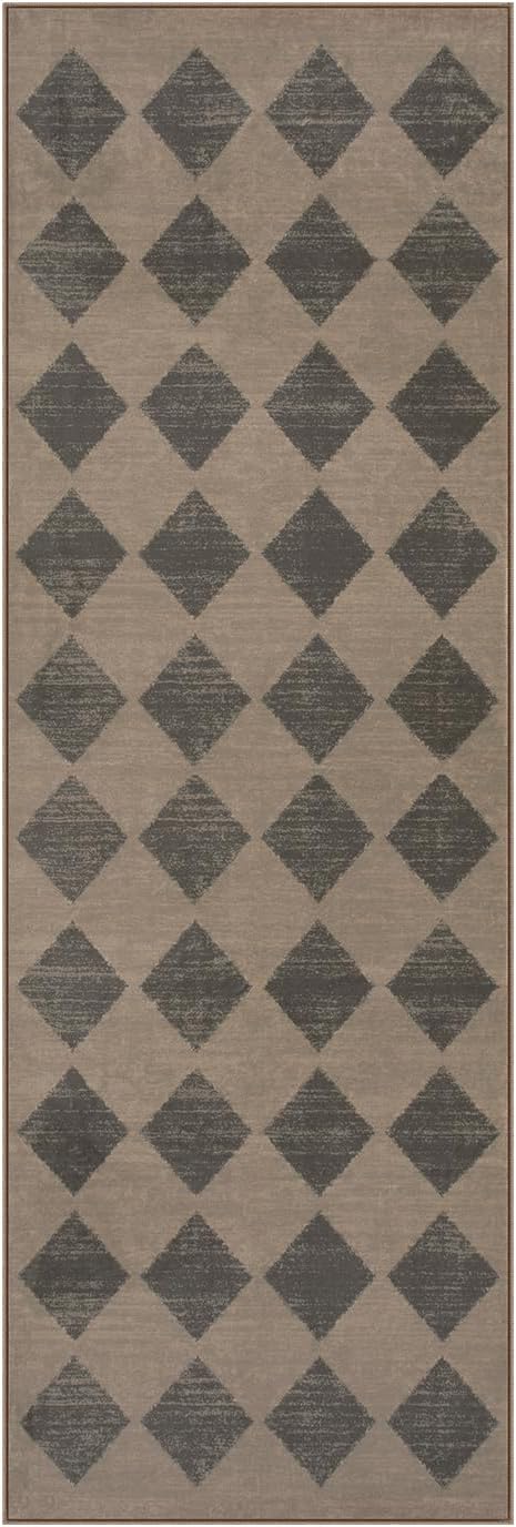 Lahome Zelie Checkered Washable 2x6 Brown Runners for Hallways Non Slip, Ultra-Thin Kitchen Bathroom Runner Rugs, Moroccan Trellis Throw Carpet Runner for Bedroom Entryway Decor (2'x6',Brown)