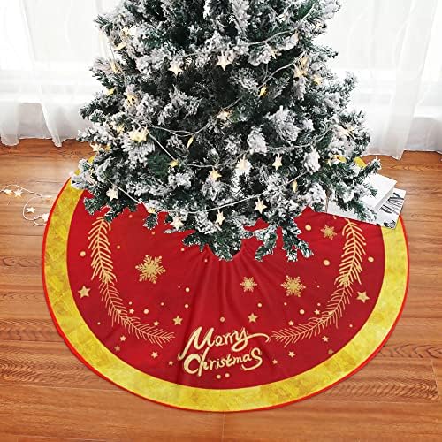 Christmas Tree Skirt Red and Gold Tree Skirt Ornaments Soft Plush Christmas Tree Mat with Snow Pattern for Decorations Holiday Party Indoor Outdoor 48 Inches - Image 3