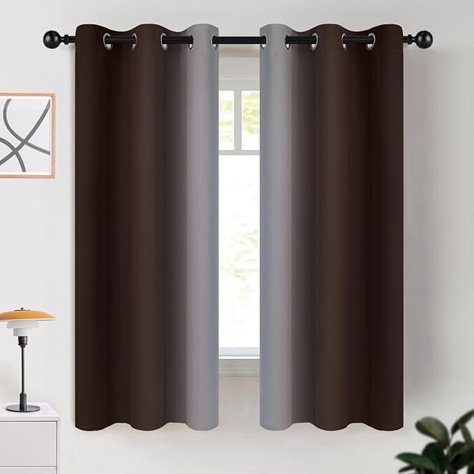 COSVIYA Curtains & Drapes Ombre Brown Curtains 63 inch Length 2 Panels, Grommet Room Darkening Light Blocking Insulated Thermal Gradient Window Curtains for Bedroom/Living Room,42x63 inches