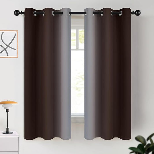 COSVIYA Curtains & Drapes Ombre Brown Curtains 63 inch Length 2 Panels, Grommet Room Darkening Light Blocking Insulated Thermal Gradient Window Curtains for Bedroom/Living Room,42x63 inches