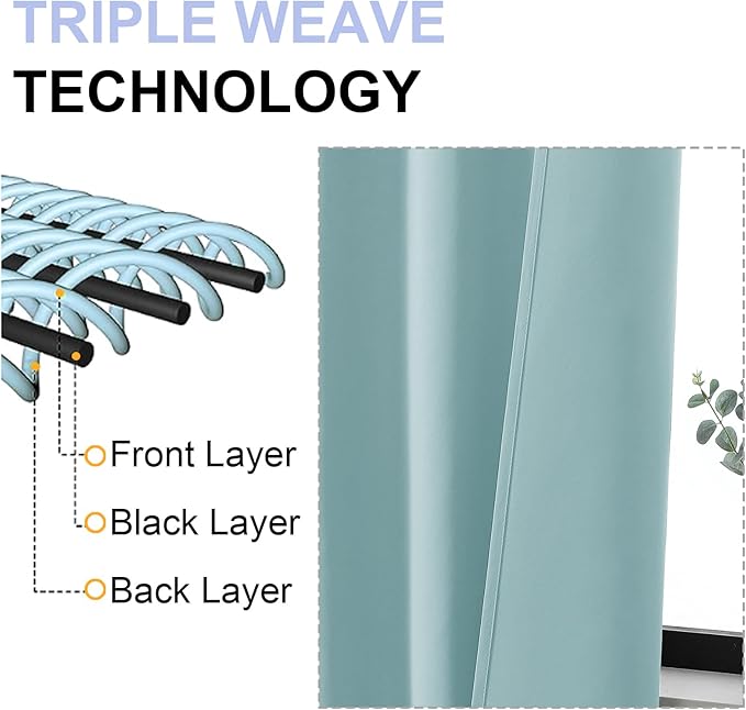 Simplebrand Ava Blackout Curtains for Patio 108 Inches Long 2 Panels Set, Solid Thermal Insulated Room Darkening Rod Pocket Window Treatment Curtains Blackout Drapes, W50 x L108 Inch, Aqua