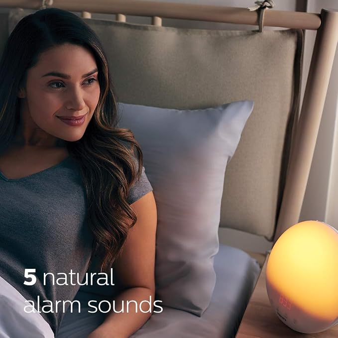 Philips SmartSleep Wake-up Light, Colored Sunrise and Sunset Simulation, 5 Natural Sounds, FM Radio & Reading Lamp, Tap Snooze, HF3520/60 - Image 3