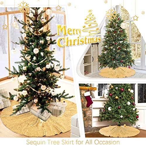 Gold Christmas Tree Skirt 24 Round Mini Tree Skirt Sequin Glitter Xmas Mats - Image 4