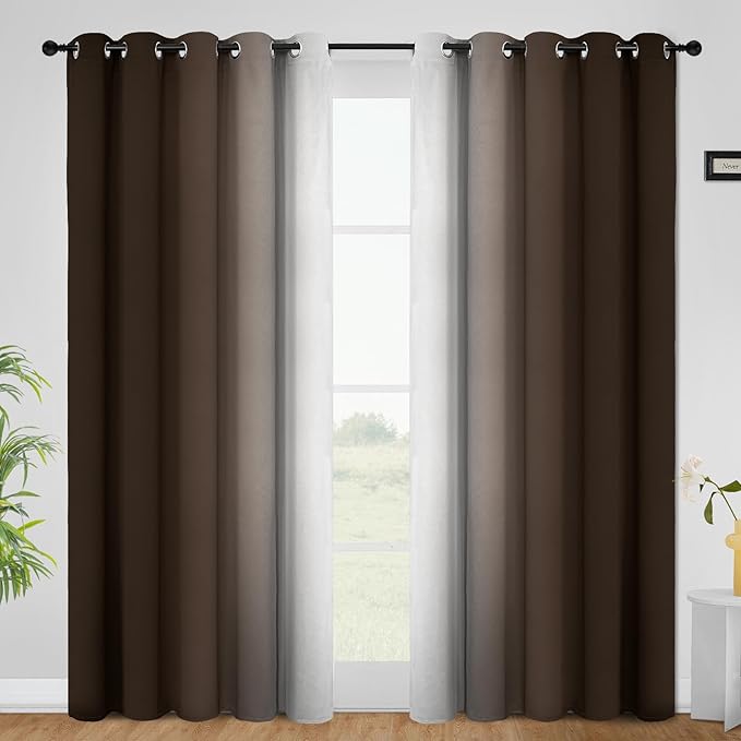 COSVIYA Curtains & Drapes Ombre Brown Curtains 84 inch Length 2 Panels, Grommet Room Darkening Light Blocking Insulated Thermal Gradient Window Curtains for Bedroom/Living Room,62x84 inches