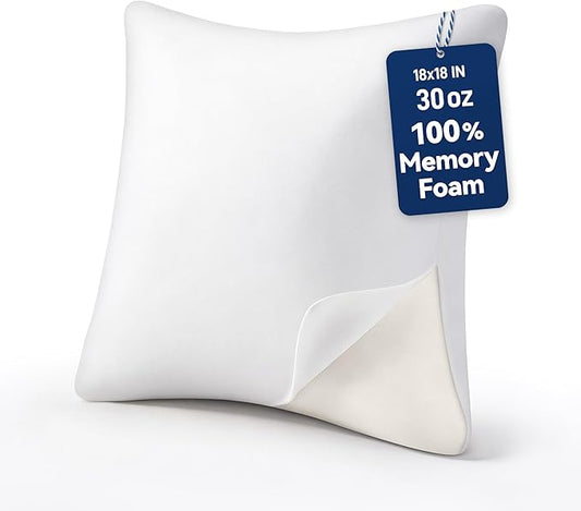 AM AEROMAX 18x18 Inch Memory Foam Pillow Insert, Firm & Fluffy Square Throw Pillow for Couch and Bed, Premium Decorative Stuffer, Heavy Duty & Non-Flattening