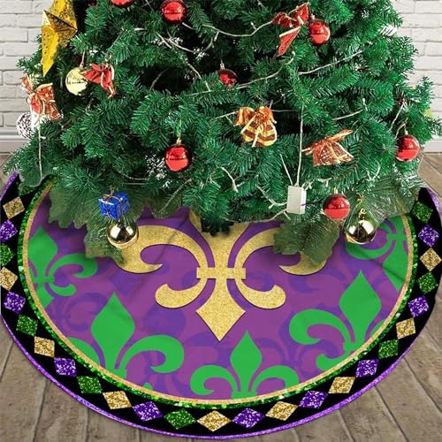 Mardi Gras Decorations Carnival Tree Skirt, Tree Mat Holiday Party Supplies Ornaments Indoor Outdoor Decorations 48 in - Image 2
