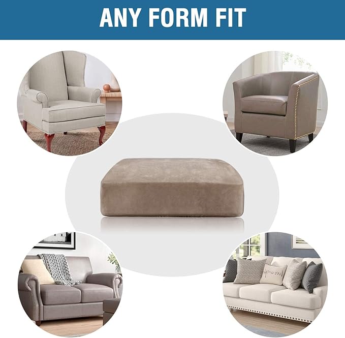 H.VERSAILTEX Velvet Stretch Couch Cushion Cover Plush Cushion Slipcover for Chair Loveseat Sofa Cushion Furniture Protector Seat Cushion Sofa Cover (3 Piece XL Sofa Cushion Covers, Taupe)