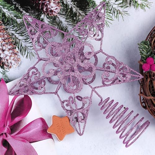 Aneco 10 Inches Christmas Tree Topper Star Metal Glittered Star Treetop Decoration Hollow-Out Star Topper Decoration for Christmas Home Decor, Purple - Image 3