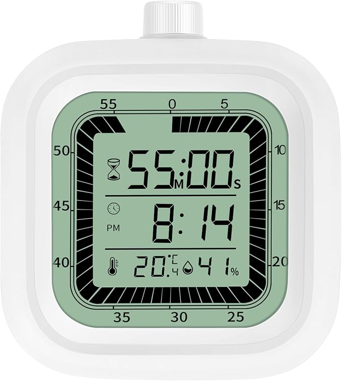 4 in 1 Visual Digital Timer Without Backlight, Easy Set Alarm Clock Humidity Temperature Monitor, Magnetic Wall Mount Kitchen Study Timer for Classroom Office Bedroom White by Unknown