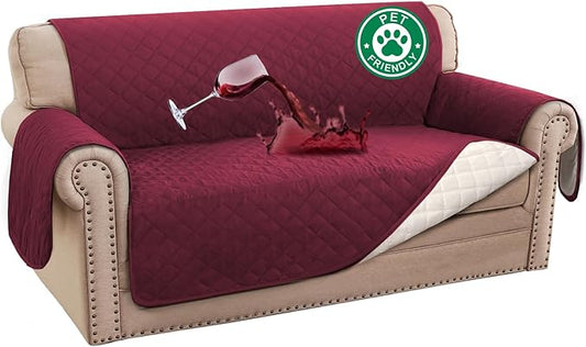 Turquoize 100% Waterproof Couch Cover Sofa Covers for 2 Cushion Couch Loveseat Covers Triple Non-Slip Couch Cover for Dogs Washable Furniture Protector Cover for Pets,Dog (Loveseat 54", Burgundy)