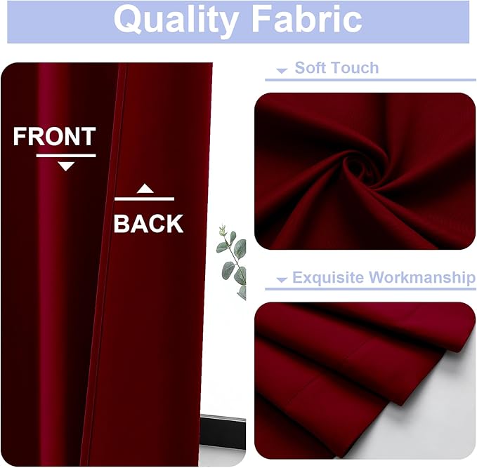 Simplebrand Ava Red Short Blackout Curtains for Bedroom 54 Inches Long 2 Panels Set, Solid Thermal Insulated, Energy Saving Window Treatment Curtains Blackout Drapes, W40 x L54 Inch, Red