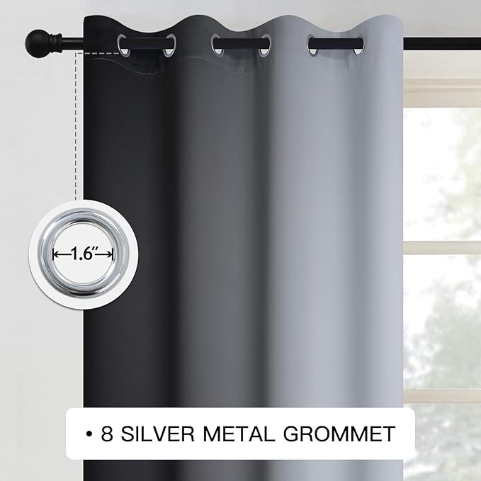 COSVIYA Curtains & Drapes Ombre Black Curtains 45 inch Long 2 Panels Set, Grommet Room Darkening Light Blocking Insulated Thermal Gradient Window Panels for Bedroom/Living Room,52x45 inches
