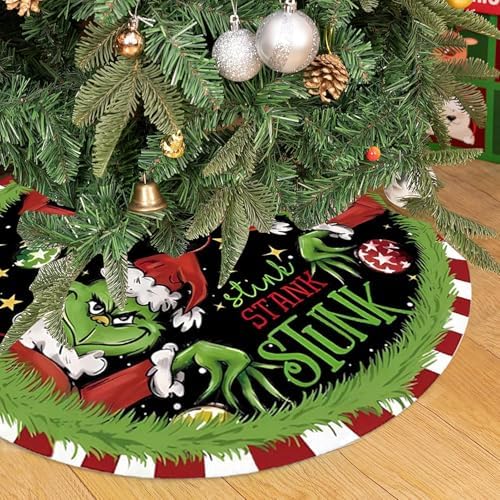 Christmas Tree Skirt 36 Inch Green Funny Trimmed Tree Skirt Christmas Decorations Tree Mat Merry Christmas Party Home Decor by UMISKAM