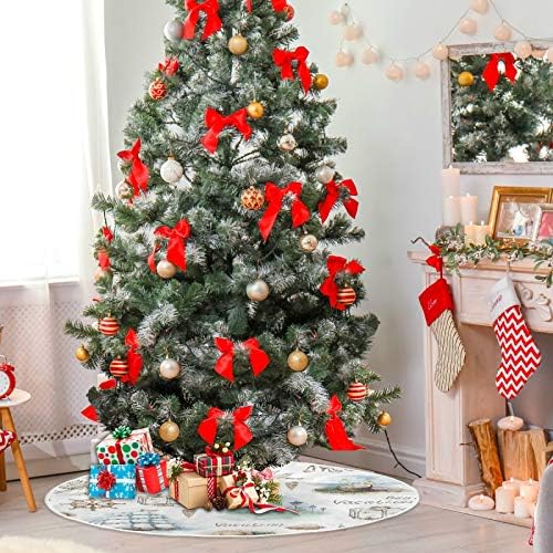 Blueangle 47.2Inch Travel Landscape Pattern Christmas Tree Skirt Large Round Tree Skirt Polyester Christmas Tree Skirt Christmas Decorations - Image 4
