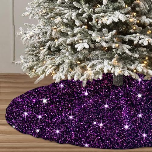 Purple Halloween Tree Skirt 21 Inches Sequin Christmas Tree Skirt Cover Table Top Velvet Tree Mat Glittery Xmas Tree Skirts for Artificial Trees Mermaid Pencil Tree Collar for Christmas Decorations - Image 5