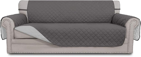 Easy-Going 4 Seater Sofa Slipcover Reversible Sofa Cover Water Resistant Couch Cover with Foam Sticks Elastic Straps Furniture Protector for Pets Children Dog Cat (XX-Large, Gray/LightGray)