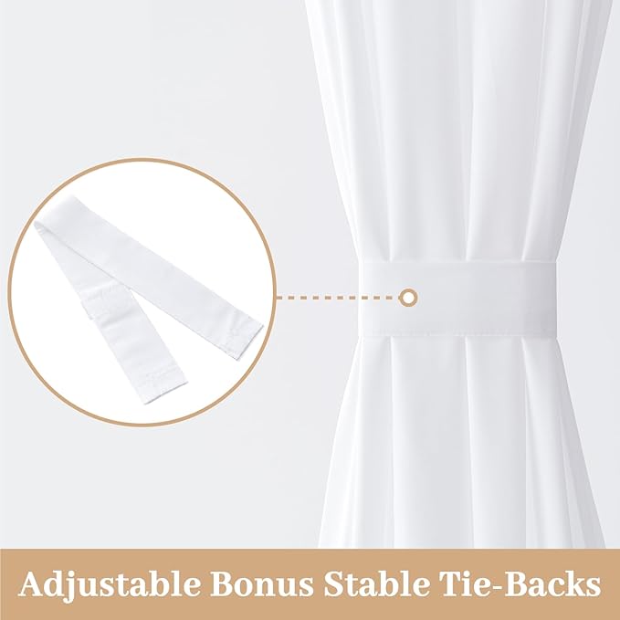 MIULEE Non-See-Through Sidelight Curtains for Front Door, Privacy Semi Sheer Curtains for French Doors, Light Filtering Window Drapes with Rod Pocket and Tie Back, White, 26 x 40 inches, 2 Panels