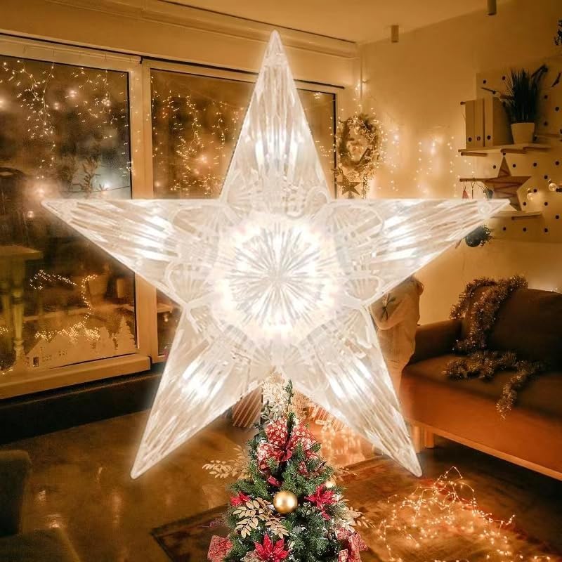 LAMPHOME Christmas Tree Topper, Christmas Star Tree top Decor Light for Christmas Holiday Home Fit for General Size Xmas Tree(9 Inch 10 Lights Clear Colour) by ULL