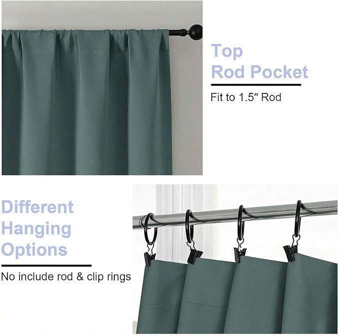 Simplebrand Ava Dark Green Blackout Curtains for Bedroom 84 Inch Length 2 Panels Set, Solid Thermal Insulated Privacy Nursery Window Treatment Curtains Blackout Drapes, W40 x L84 Inch, Dark Green