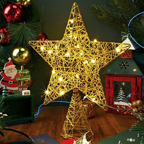 10 Inch Christmas Star Tree Topper Lighted Pentagram Tree Topper Xmas Tree Topper with Warm LED Lights for Christmas Tree Decorations(Gold) - Image 5