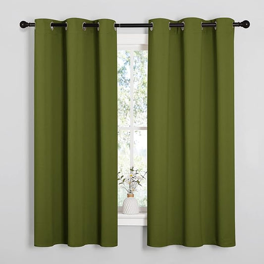 NICETOWN Olive Green Blackout Curtains 68 inches Length for Laundry Room, 2 Panels, 42" Wide, Thermal Insulated Decoration Drapes for Office Window