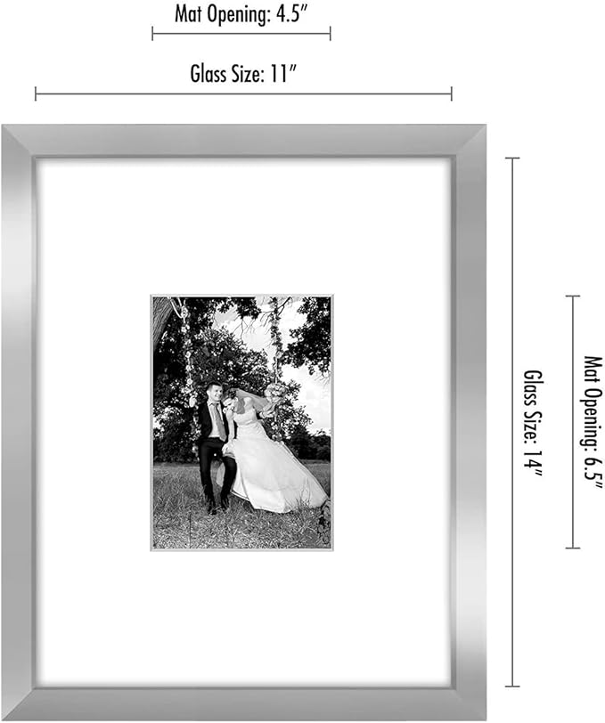 Americanflat 11x14 Picture Frame with Shatter-Resistant Glass - Use as 5x7 Frame with Mat or Display 11x14 Photo Without Mat - Signature Collection - Picture Frames for Wall Display - Silver