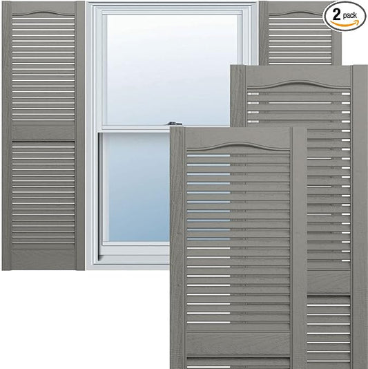 Ekena Millwork Lifetime Vinyl LL1S12X05500CL Standard Cathedral Top Center Mullion, Open Louver Vinyl Shutters, w/Installation Shutter-Lok's & Matching Screws (Per Pair), 12"W x 55"H, Clay
