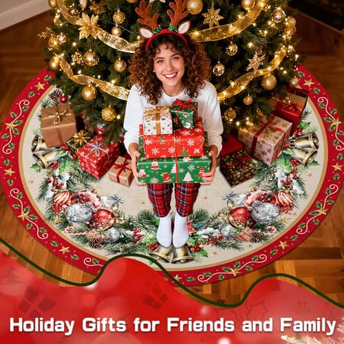 Red Balls Christmas 48in Tree Skirt, Christmas Tree Decor - Image 3