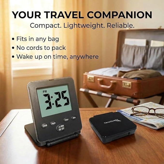 Digital Travel Alarm Clock - No Bells, No Whistles, Simple Basic Operation, Loud Alarm, Snooze, Small and Light, ON/Off Switch, 2 AAA Battery Powered, Black - Image 5