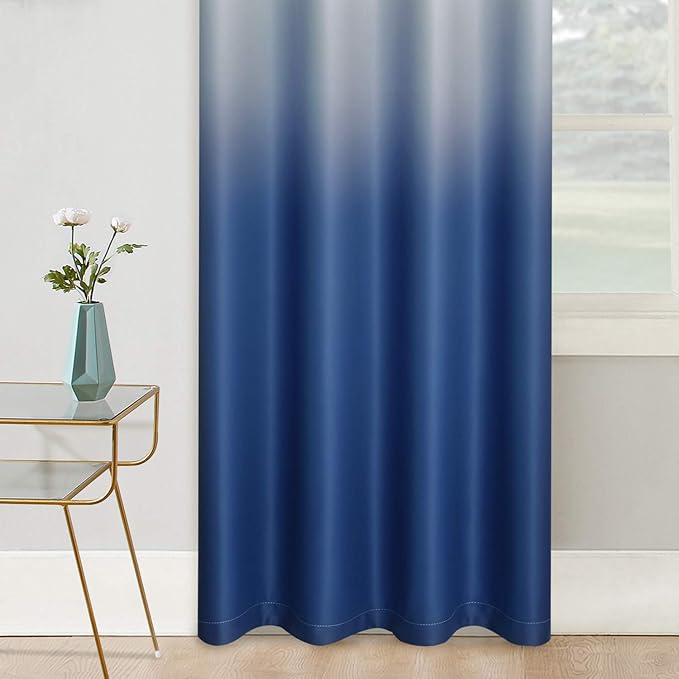 COSVIYA Grommet Ombre Room Darkening Curtains 84 inch Length 2 Panels, Gradient Drapes Blue and Grayish White Light Blocking Insulated Thermal Window Curtains for Bedroom/Living Room,52x84 inches