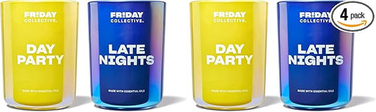 Friday Collective Late Nights and Day Party Candles, Floral and Citrus Scents, Made with Essential Oils, 4 Pack, 8 oz