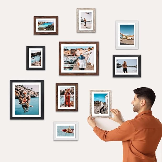 Giftgarden Multi Colors Picture Frames with Mat for Multiple Sizes Photos, Four 4x6, Four 5x7, Two 8x10, Assorted Gallery Frame Collage for Wall or Tabletop, Set of 10