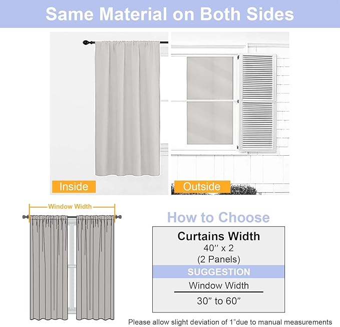 Simplebrand Ava Natural Blackout Curtains for Bedroom 90 Inches Long 2 Panels Set, Solid Privacy Energy Saving Living Room Window Treatment Curtains Blackout Drapes, W40 x L90 Inch, Natural