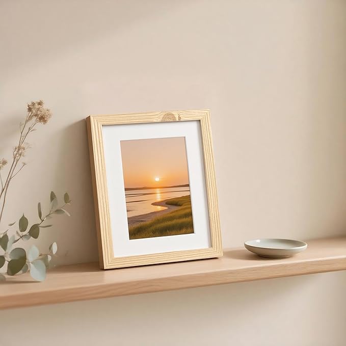 KINLINK 6x8 Picture Frame Wood Grain Set of 6, Wooden Photo Frame Matted 4x6 with Plexiglass for 4x6 with Mat or 6x8 without Mat for Table and Wall Display