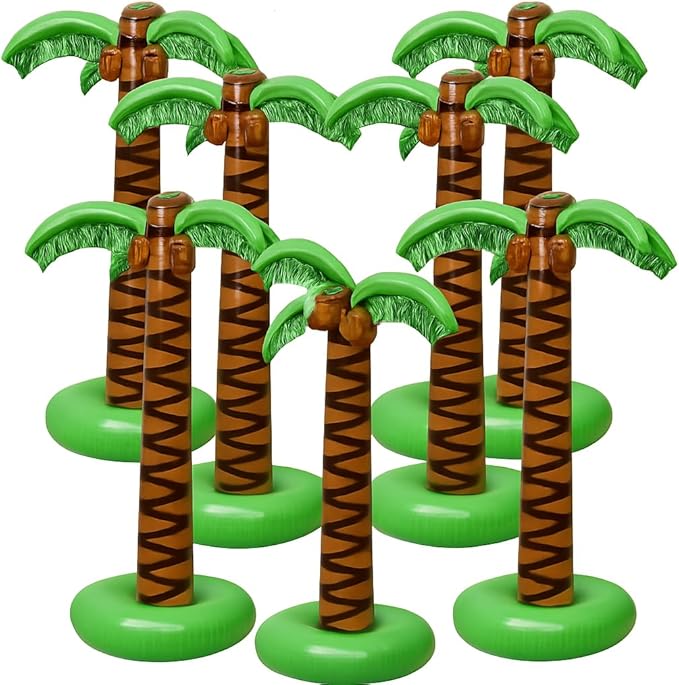 Giant Inflatable Palm Trees - 8 Pack - 6 Foot Super Sturdy Trees for Luau Parties, Beach Decor, Poolside Ambiance, Tropical Theme Decor & Outdoor Fun, Easy Inflation